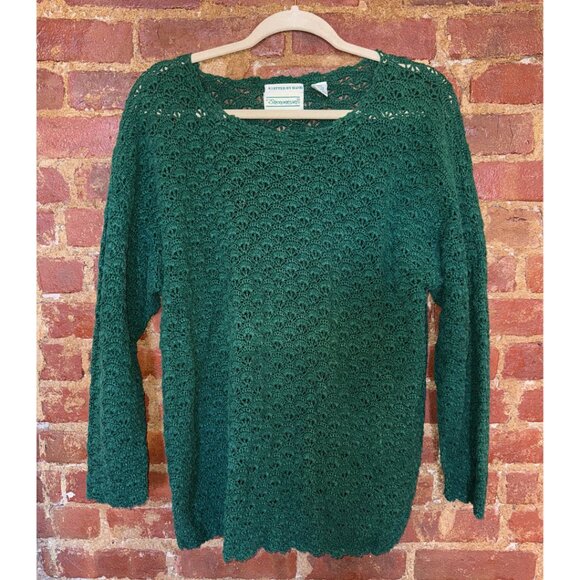 Vintage Handknit Emerald Scallop Knit Sweater - Picture 1 of 1
